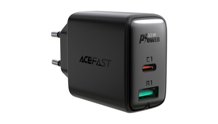 Сетевое зарядное устройство (зарядка) Acefast A5 PD32W GaN (USB-C+USB-A) Black - фото