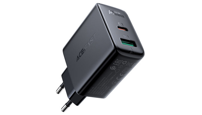 Сетевое зарядное устройство (зарядка) Acefast A5 PD32W GaN (USB-C+USB-A) Black - фото