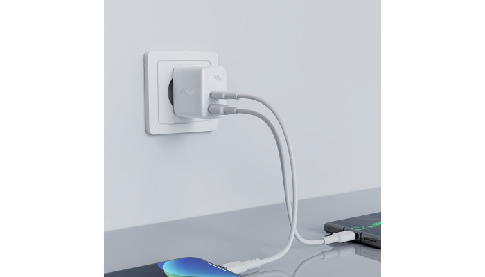 Сетевое зарядное устройство (зарядка) Acefast A5 PD32W GaN (USB-C+USB-A) White - фото