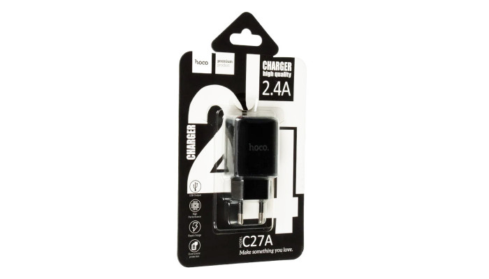 Мережевий зарядний пристрій (зарядка) Hoco C27A 2.4A 1USB Black - фото