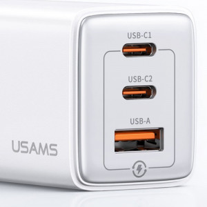 Сетевое зарядное устройство (зарядка) Usams US-CC180 65W ACC 3 Ports GaN Sandru series White