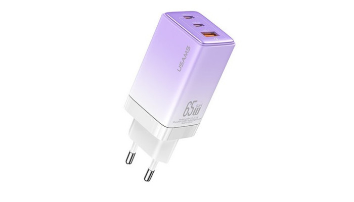 Мережевий зарядний пристрій (зарядка) Usams US-CC180 65W ACC 3 Ports GaN Sandru series Gradient Purple - фото