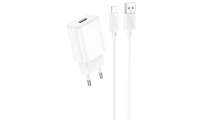 Сетевое зарядное устройство (зарядка) Hoco C134A Solid 1USB-A 12W + Lightning White - фото