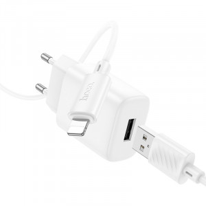 Сетевое зарядное устройство (зарядка) Hoco C134A Solid 1USB-A 12W + Lightning White