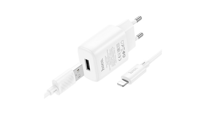 Сетевое зарядное устройство (зарядка) Hoco C134A Solid 1USB-A 12W + Lightning White - фото