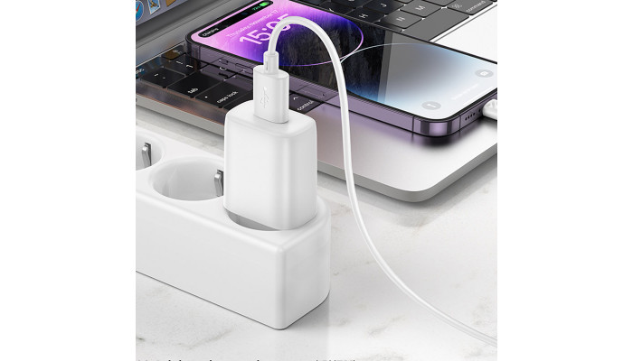 Сетевое зарядное устройство (зарядка) Hoco C134A Solid 1USB-A 12W + Lightning White - фото