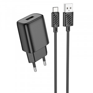 Мережевий зарядний пристрій (зарядка) Hoco C134A Solid 1USB-A 12W + Type-C Black