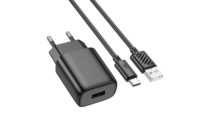 Мережевий зарядний пристрій (зарядка) Hoco C134A Solid 1USB-A 12W + Type-C Black - фото