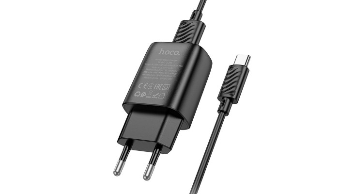 Сетевое зарядное устройство (зарядка) Hoco C134A Solid 1USB-A 12W + Type-C Black - фото