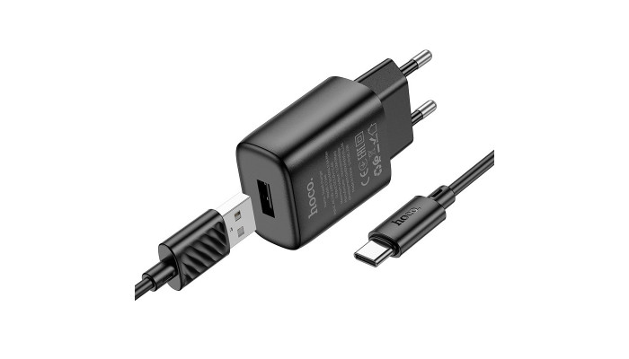 Сетевое зарядное устройство (зарядка) Hoco C134A Solid 1USB-A 12W + Type-C Black - фото