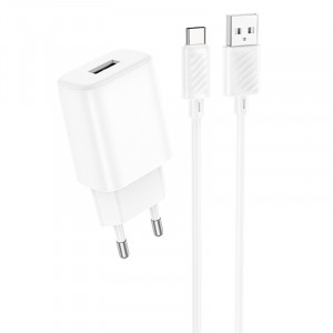 Мережевий зарядний пристрій (зарядка) Hoco C134A Solid 1USB-A 12W + Type-C White