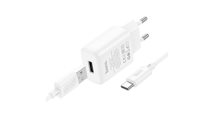 Мережевий зарядний пристрій (зарядка) Hoco C134A Solid 1USB-A 12W + Type-C White - фото