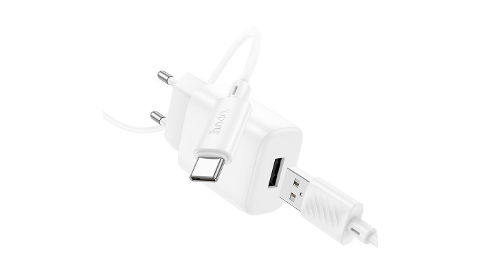 Сетевое зарядное устройство (зарядка) Hoco C134A Solid 1USB-A 12W + Type-C White - фото