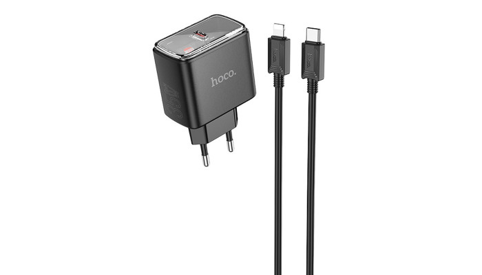 Сетевое зарядное устройство (зарядка) Hoco CS41A Smart PD35W (1C) + Type-C to Lightning Black - фото