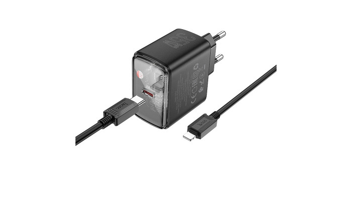 Сетевое зарядное устройство (зарядка) Hoco CS41A Smart PD35W (1C) + Type-C to Lightning Black - фото