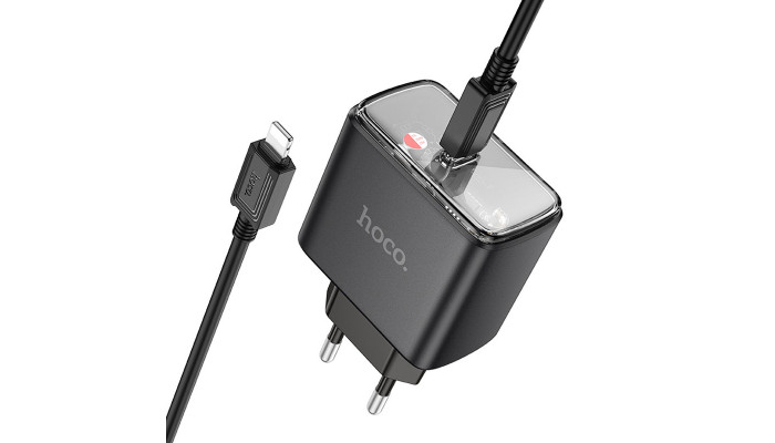 Сетевое зарядное устройство (зарядка) Hoco CS41A Smart PD35W (1C) + Type-C to Lightning Black - фото