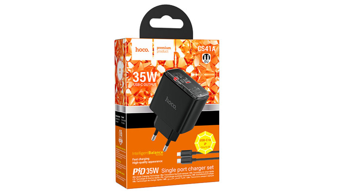 Сетевое зарядное устройство (зарядка) Hoco CS41A Smart PD35W (1C) + Type-C to Lightning Black - фото