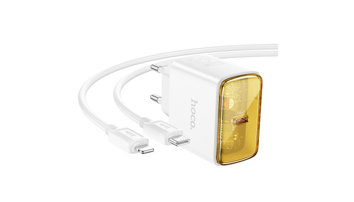 Сетевое зарядное устройство (зарядка) Hoco CS41A Smart PD35W (1C) + Type-C to Lightning White - фото