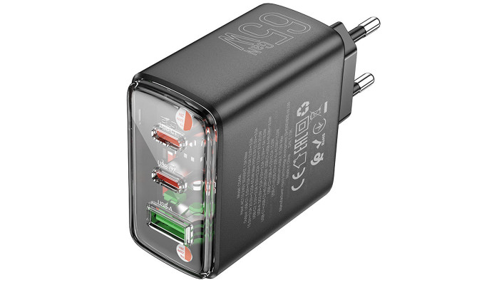 Мережевий зарядний пристрій (зарядка) Hoco CS44A Smart PD65W (2C1A) Black - фото