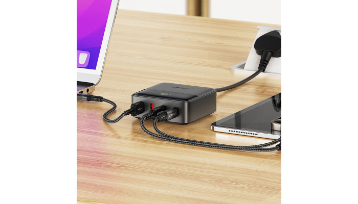 Сетевое зарядное устройство (зарядка) Acefast Z6 PD65W GaN (2*USB-C+2*USB-A) Black - фото