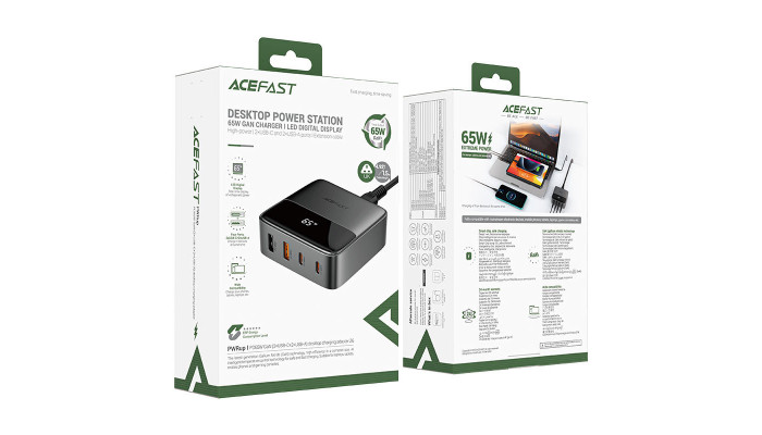 Сетевое зарядное устройство (зарядка) Acefast Z6 PD65W GaN (2*USB-C+2*USB-A) Black - фото