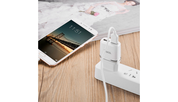 Мережевий зарядний пристрій (зарядка) Hoco C12 Dual USB Charger 2.4A Білий - фото