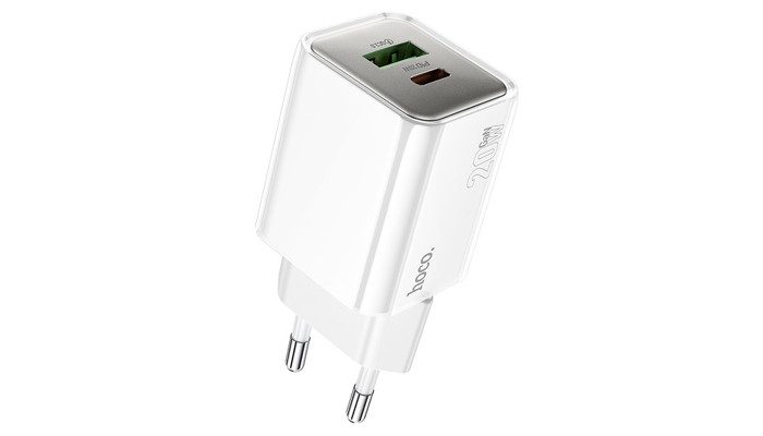 Мережевий зарядний пристрій (зарядка) Hoco N46 Glorious PD20W+QC3.0 (1USB-A/1C) White - фото