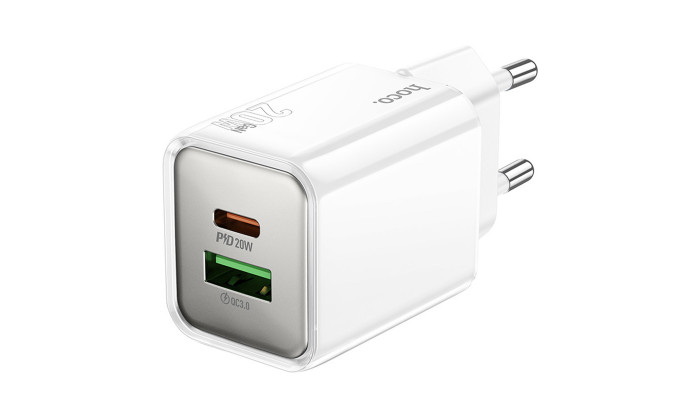 Мережевий зарядний пристрій (зарядка) Hoco N46 Glorious PD20W+QC3.0 (1USB-A/1C) White - фото