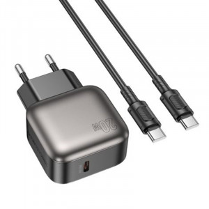 Мережевий зарядний пристрій (зарядка) Borofone BAS53A Absolute PD20W (1USB-C) + Type-C to Type-C Black