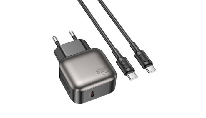 Мережевий зарядний пристрій (зарядка) Borofone BAS53A Absolute PD20W (1USB-C) + Type-C to Type-C Black - фото