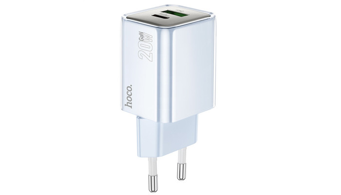 Мережевий зарядний пристрій (зарядка) Hoco N46 Glorious PD20W+QC3.0 (1USB-A/1C) Blue - фото