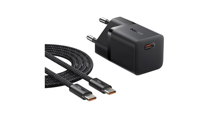 Сетевое зарядное устройство (зарядка) Baseus GaN5 Fast Charger (mini) 1C 25W + Type-C to Type-C (P10110909113) Cluster Black - фото