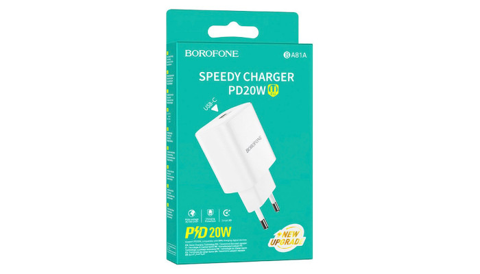 Сетевое зарядное устройство (зарядка) Borofone BA81A PD20W (1USB-C) White - фото