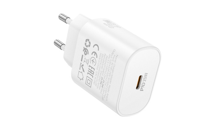 Сетевое зарядное устройство (зарядка) Borofone BA82A Platinum PD25W (1USB-C) White - фото