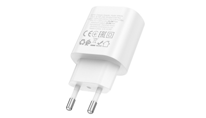 Сетевое зарядное устройство (зарядка) Borofone BA82A Platinum PD25W (1USB-C) White - фото