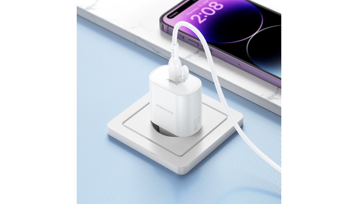 Сетевое зарядное устройство (зарядка) Borofone BA82A Platinum PD25W (1USB-C) White - фото