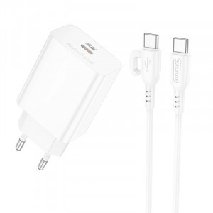 Сетевое зарядное устройство (зарядка) Borofone BA21A Pro Long journey PD20W (1USB-C) + Type-C to Type-C White