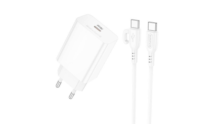 Мережевий зарядний пристрій (зарядка) Borofone BA21A Pro Long journey PD20W (1USB-C) + Type-C to Type-C White - фото