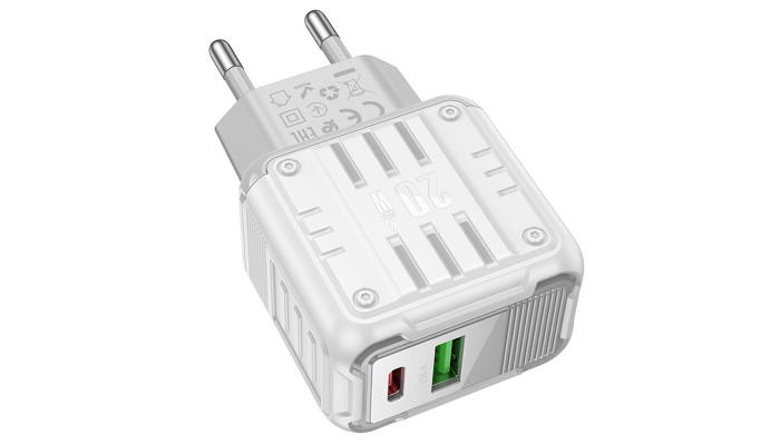 Сетевое зарядное устройство (зарядка) Hoco C135A Rock PD20W+QC3.0 (1USB-A/1USB-C) White - фото