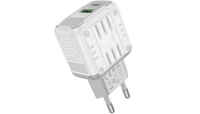 Сетевое зарядное устройство (зарядка) Hoco C135A Rock PD20W+QC3.0 (1USB-A/1USB-C) White - фото