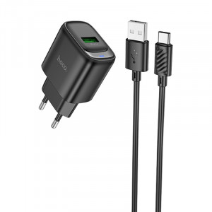 Сетевое зарядное устройство (зарядка) Hoco C140A Smart QC3.0 (1USB/3A) + Type-C Black