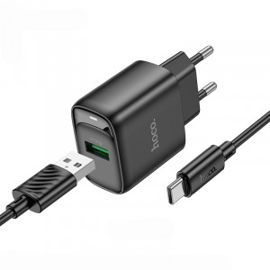 Сетевое зарядное устройство (зарядка) Hoco C140A Smart QC3.0 (1USB/3A) + Type-C Black