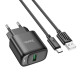 Мережевий зарядний пристрій (зарядка) Hoco C140A Smart QC3.0 (1USB/3A) + Type-C Black - фото