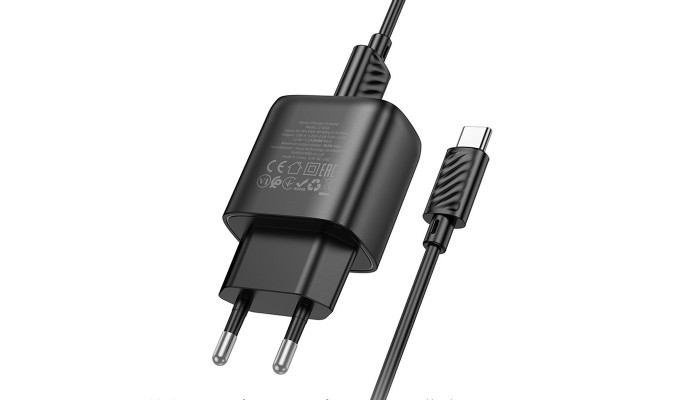 Мережевий зарядний пристрій (зарядка) Hoco C140A Smart QC3.0 (1USB/3A) + Type-C Black - фото