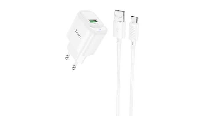 Сетевое зарядное устройство (зарядка) Hoco C140A Smart QC3.0 (1USB/3A) + Type-C White - фото