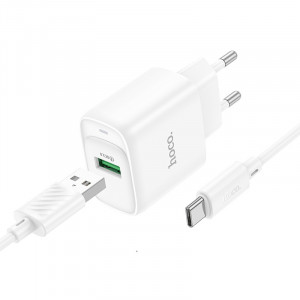 Сетевое зарядное устройство (зарядка) Hoco C140A Smart QC3.0 (1USB/3A) + Type-C White