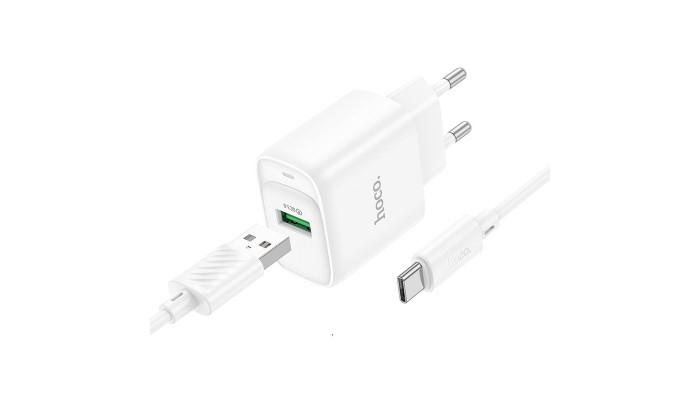 Сетевое зарядное устройство (зарядка) Hoco C140A Smart QC3.0 (1USB/3A) + Type-C White - фото