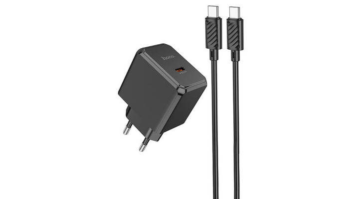 Сетевое зарядное устройство (зарядка) HOCO CS13A Ocean PD20W (1USB-C) + Type-C to Type-C Black - фото