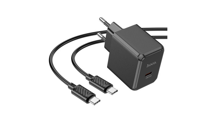 Сетевое зарядное устройство (зарядка) HOCO CS13A Ocean PD20W (1USB-C) + Type-C to Type-C Black - фото