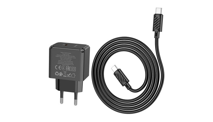 Сетевое зарядное устройство (зарядка) HOCO CS13A Ocean PD20W (1USB-C) + Type-C to Type-C Black - фото